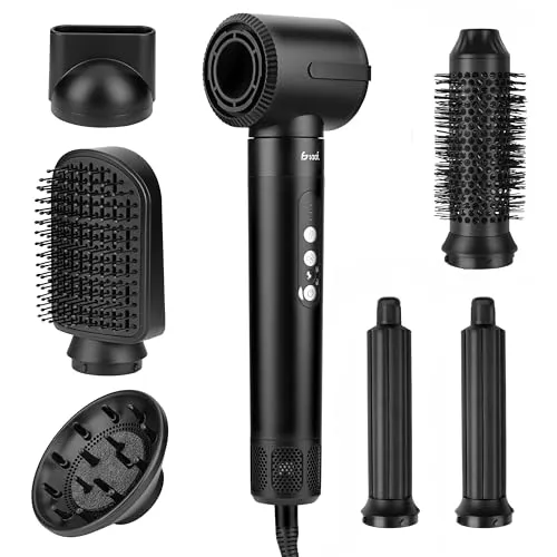 Saaf Föhnbürste 7-in-1 – 8-teiliges Airstyler Set – Föhn, Lockenbürste, Stylingbürste – Multistyler Hairwrap – Für Damen – Geschenkidee – Schwarz – Haar-Tool