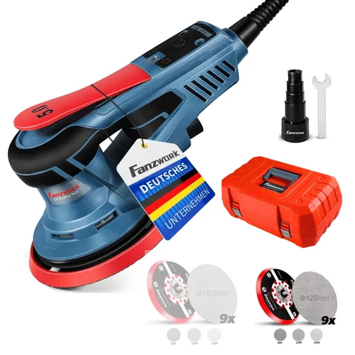 Fanzwork Exzenterschleifer 350W - Schleifmaschinen für Holz mit bürstenlosem Motor, vibrationsarm und wartungsfrei, ideal für präzises Polieren und vielseitige Anwendungen.