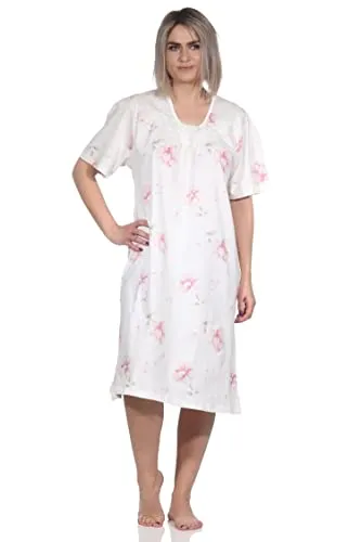 Normann Frauliches Damen Nachthemd Kurzarm mit Knopfleiste, Blümchenmuster in Rosa, Größe 40-42 - Elegantes Kurzarm-Nachthemd mit floralem Design und praktischem Knopfverschluss für angenehmen Tragekomfort. Ideal für entspannte Nächte und in verschiedenen Farben erhältlich. Markenqualität von Normann seit 1903.