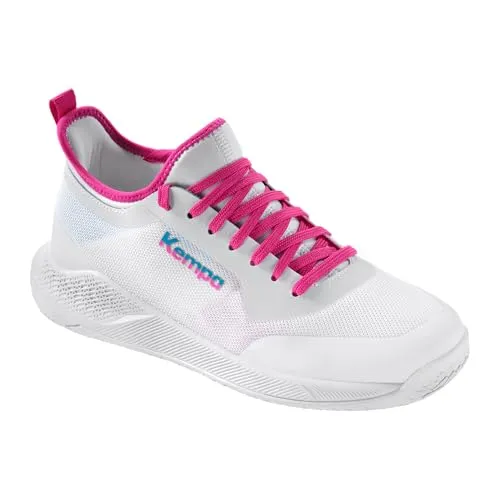 Kempa Kourtfly Jr Handball-Schuhe, weiß/Cyan/Purple, 37 EU - Sneaker für Mädchen mit Michelin-Sohle für optimale Kontrolle und Schutzzone im Vorderfußbereich für sichere Haftung und Stabilität.