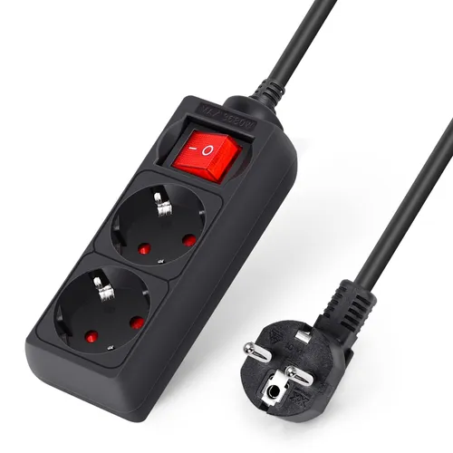 Aigostar Steckdosenleiste 2-Fach mit Schalter Tischsteckdose Kindersicherung 3m Kabel, Schwarz