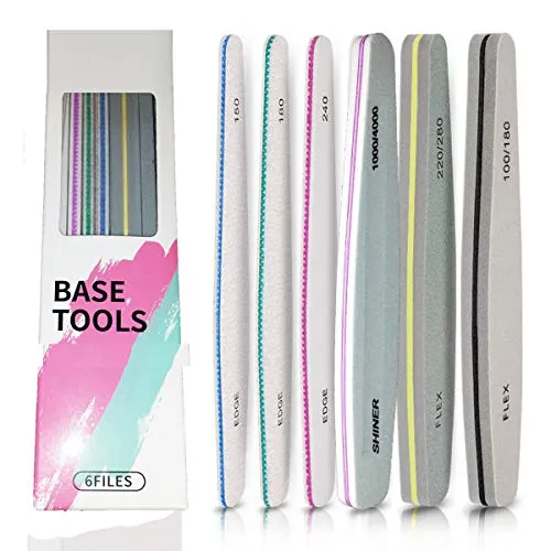Base Tools Feilenset - Nagelfeile, Gel-Nagelfeilen-Set, Professioneller Nagelfeilen-Block,Nagelbuffer,Maniküre-Feile Waschbar, Doppelseitige Feilblätter
