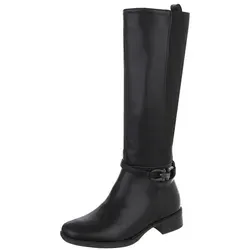 Ital-Design Klassische kniehohe Stiefel für Damen mit modischer Schnalle Stiefel (90169503) Blockabsatz Flache Stiefel in Schwarz schwarz 36 EU