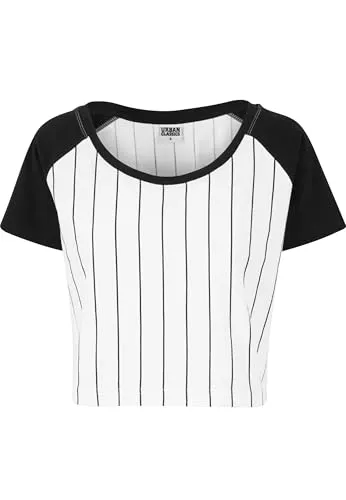 Urban Classics Damen Ladies Cropped Baseball Tee T Shirt, Mehrfarbig (White/Black 224), S EU