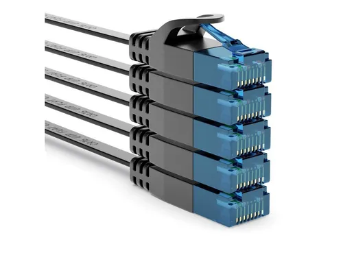 deleyCON 5x 0,25m CAT6 Flaches Netzwerkkabel 1,5mm Flachbandkabel U-UTP RJ45 LAN-Kabel