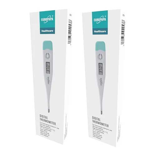 EUROPAPA 2 Stück Digitales Fieberthermometer für Babys, Kinder und Erwachsene, Thermometer für oral, axillar oder rektal, wasserdicht mit Fieberalarm (Grün)
