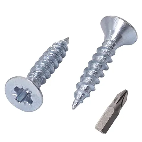 SKIR'CO (100 Stück) Verzinkter Stahl 2,5 x 12 mm Silberholzschrauben, Pozidriv Senkkopf, Spanplattenschrauben, PZ Vollgewinde (100, 2,5 x 12 mm)