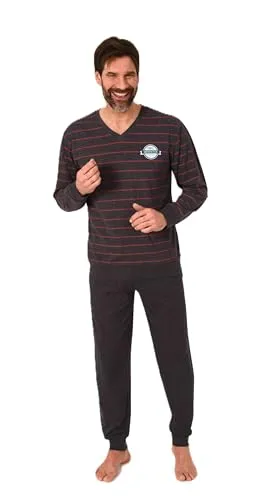 Normann Herren Langarm Schlafanzug Pyjama mit Bündchen in eleganter Streifenoptik, Farbe:rot, Größe:56