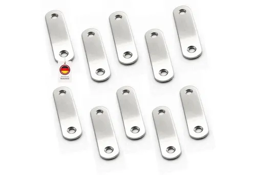 HOOZ Flachverbinder Holzverbinder Set aus Edelstahl Holzbau, Möbelbau 50 mm - 10 Stück, LxB: 50x15 mm, (Metallverbinder für Holz, 10-St., 2-Loch-Verbindungsblech), Stabile flache Verbindungsplatte rechteckig aus Edelstahl
