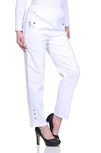 sockenhimmel Sommerhosen Damen - Stretch Hose mit Gummizug - Schlupfhose - luftig leichte Stoffhose - Freizeithose - Größe 38 bis 54 (40-42, Weiß)