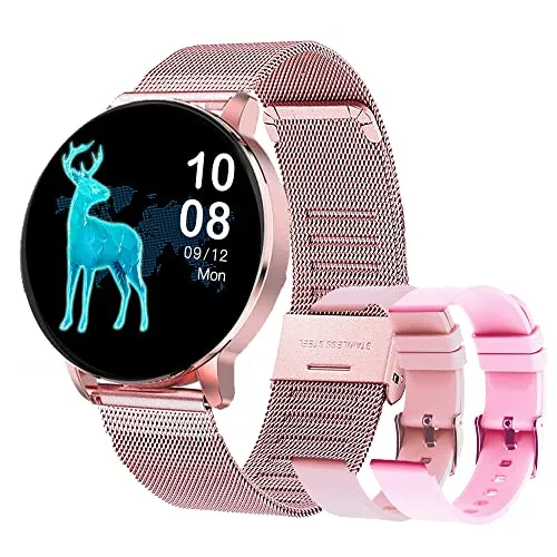 Smartwatch Damen, Fitness Tracker mit Blutdruckmessung Fitness Armbanduhr mit Pulsuhr Schlafmonitor IP67 Wasserdicht Sportuhr Schrittzähler für Android und iOS (Rosa)