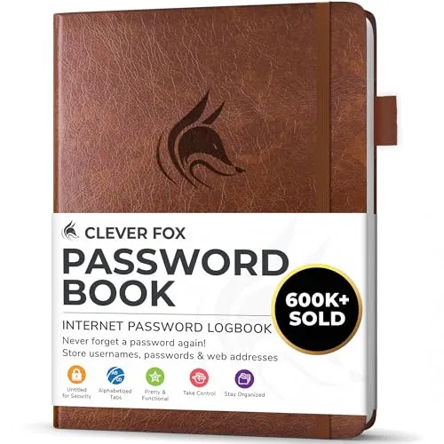 Clever Fox Passwortbuch | Kleines, Braun mit Registerkarten von Clever Fox