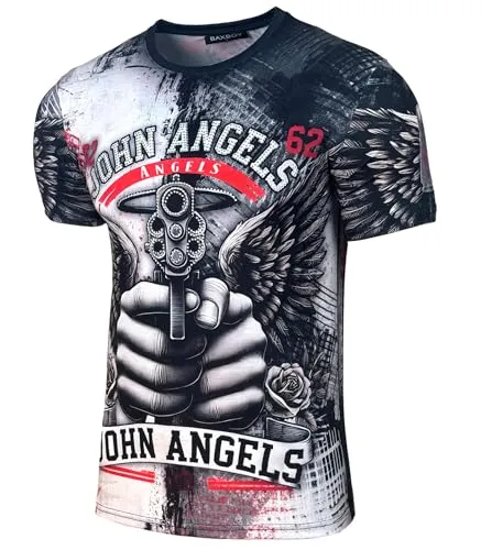 Herren Sommer T-Shirt Rundhals-Ausschnitt Moderner Männer Kurzarm Used Look Tshirt B-220-229, Farbe:221 Schwarz, Größe:L