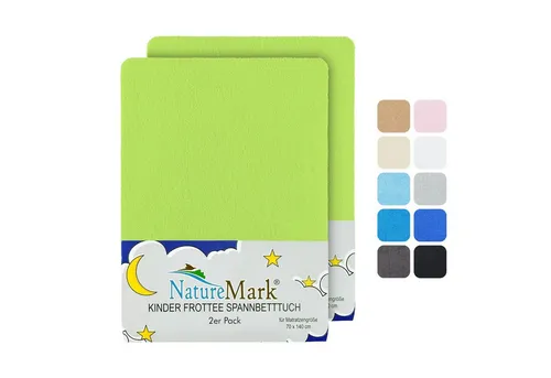 NatureMark Spannbettlaken Frottee Spannbettlaken, 80% Baumwolle / 20% Polyester, Gummizug: rundum, (2 Stück), 2er Set Kinder Spannbettlaken Frottee, Spannbetttuch 80% Baumwolle / 20% Polyester, für Babybett und Kinderbett, 70x140 cm - Apfel grün