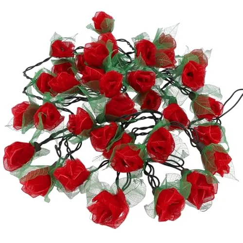 GURU SHOP Blüten LED Lichterkette in rot von Guru-Shop