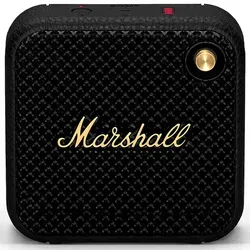 Marshall WILLEN Bluetooth Lautsprecher black brass - aktiver Bluetooth-Lautsprecher mit 15h Spieldauer, wasserfest IP67 und robustem Gehäuse