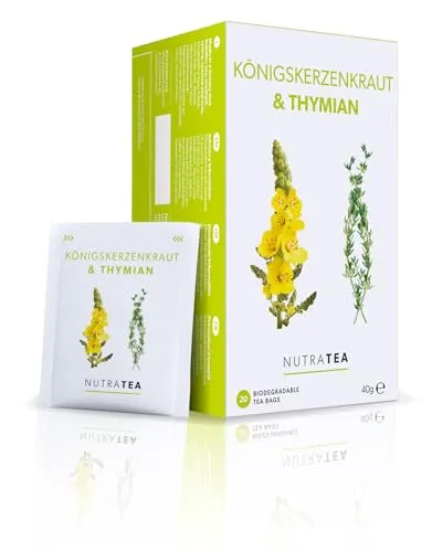 Nutra Tea Königskerze & Thymian, Bronchialtee zur hilft Leichtigkeit von Halsschmerzen, Thymian Tee wirkt wärmend & unterstützend (20 Stück (2er Pack))