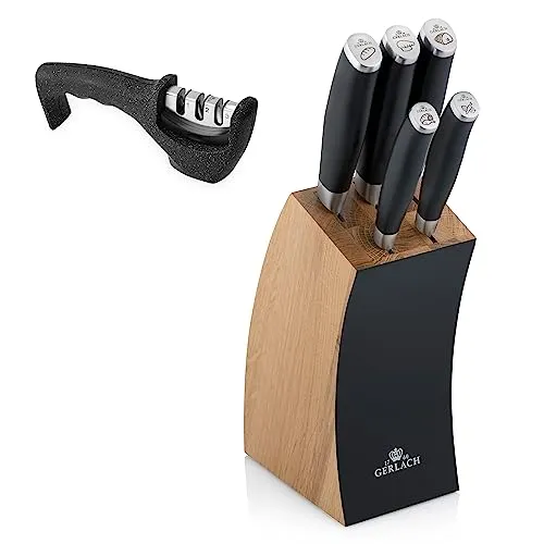 Gerlach Deco Black Messerblock Messerschärfer Messerset Küchenmesserset 5 Messer Edelstahl Buchenholz Küchenmesser Block Kochmesser Brotmesser Gemüsemesser Küche Küchenutensilien Küchenzubehör