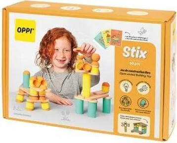 OPPI Toys - Stix Konstruktionsspielzeug 60-teilig - Sortier- & Stapelspielzeug: Fördert Kreativität und Feinmotorik mit 60 Teilen aus hochwertigem Buchenholz und ungiftigem Silikon für sicheres Spielen.