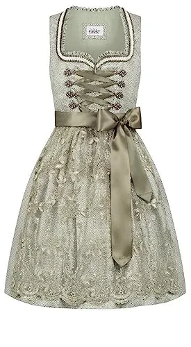 Nübler Dirndl mini Damen - 2 teilig inkl. Kleid und Dirndl Schürze, Rocklänge 55cm - Moderne bayerische Tracht, Vivian Grün, Größe:46
