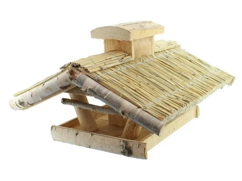 BTEC Vogelhaus Heide mit Futtersilo - Handgefertigtes Vogelhaus aus Birkenholz, ideal für Gärten. Mit integriertem Futtersilo für einfache Befüllung und robustem Design bietet es Vögeln einen geschützten Futterplatz.