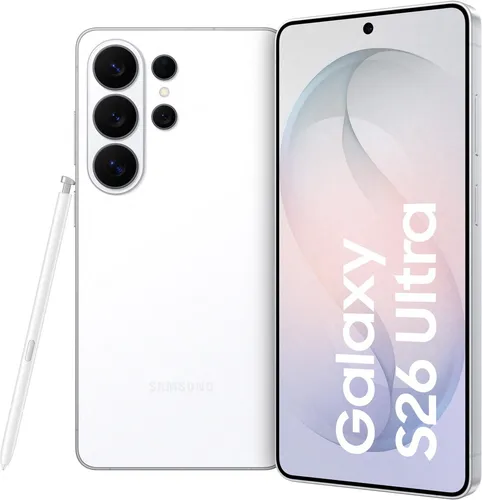 Samsung Galaxy S26 Ultra 256 GB Weiß - 6,9 Zoll Dynamic AMOLED 2X Display mit adaptivem 120Hz, leistungsstarker Akku für schnelles Laden und beeindruckende 200 Megapixel Kamera für detailreiche Aufnahmen.