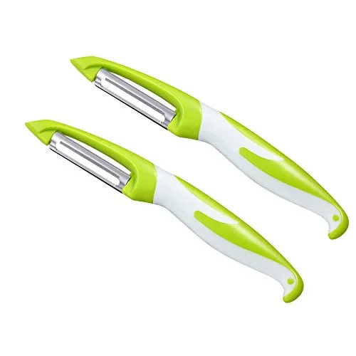 Aiqeer 2 Stück Multifunktion Sparschäler Set, Gemüseschäler & Obstschäler, Schwenkschäler, Gerader Schäler, Kartoffelschäler, Karottenschäler (Grün)