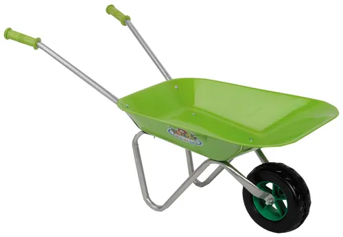 Esschert Design Kinder-Schubkarre KG97, grün - Robuste Schubkarre aus Metall für Kinder, fördert die Kreativität und Motorik, ideal für Gartenarbeit und Spiel im Freien.