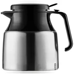 Helios Edelstahl-Isolierkanne Mondial Push 1,3 l - Thermobehälter mit bruchsicherem Design und doppelwandiger Isolierung, ideal für Büro und Zuhause. Praktische Einhandbedienung und große Öffnung für einfache Reinigung.