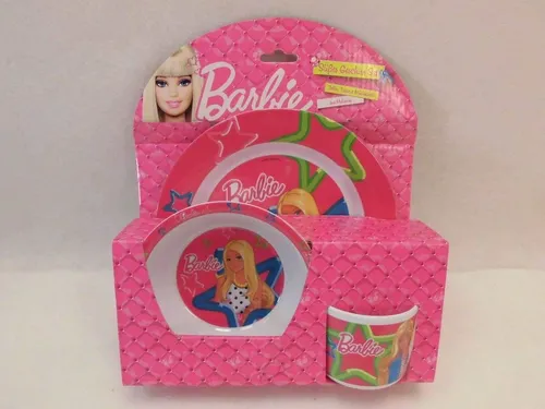 Barbie Frühstücks Set 3 teiliges Melamin Set Teller Schüssel Tasse Neu OVP
