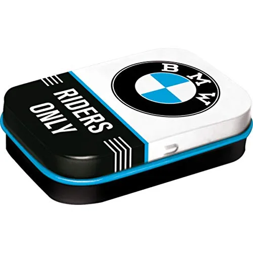 Nostalgic-Art Retro Pillendose, 4 x 6 x 1,6 cm, BMW – Riders Only – Geschenk-Idee für BMW Accessoires Fans, Original Lizenzprodukt (OLP), mit Pfefferminz-Dragees, Vintage Design