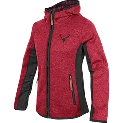 OS Trachten Damen Hooded Strickfleece Jacke rot, Größe 44 - Funktionsjacken für Outdoor und Freizeit, taillierter Schnitt mit Kapuze und Reißverschluss schützt vor Wind und Kälte. Weich angeraute Innenseite für hohen Tragekomfort und praktische Taschen.