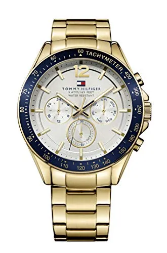 Tommy Hilfiger Herrenuhr Luke 1791121 - Goldfarben/Silber, Sportlich Elegant - Herrenuhr von Tommy Hilfiger mit Quarzwerk und Chronograph, 5 ATM wasserdicht. Hochwertiges Edelstahlarmband für hohen Tragekomfort und kratzfestes Mineralglas schützt das Zifferblatt.