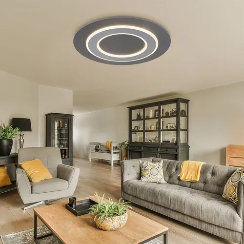 Moderne LED Deckenleuchte anthrazit opal - Stilvolle Deckenlampe aus Metall und Acryl, 40W, 1120 Lumen für warmweißes Licht. Ideal für eine elegante Beleuchtung in jedem Raum.