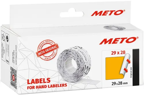 METO Etiketten für Preisauszeichner 29 x 28 mm - Orange, 5 Rollen à 700 Etiketten - Praktische Etiketten in Orange für Preisauszeichner, ideal für Verkaufsaktionen und Organisation, 5 Rollen mit insgesamt 3500 Etiketten.
