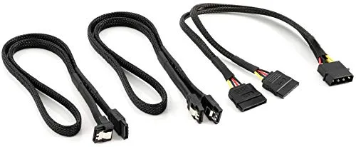 POPPSTAR Sata 3 Datenkabel mit Molex Sata Adapter (2x 60cm Sata 3 Kabel (Stecker 1x gerade, 1x gerade-90°), 30cm Molex zu S-ATA Stromadapter (4-Pin auf 2x 15-Pin Sata)), gesleevt, schwarz