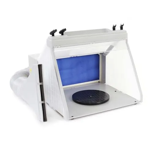 Wiltec Komplett Set Airbrush Absauganlage 4 m³/min, nur 52 dB, zur Absaugung von Farbe Farbnebel Sprühnebel, Filter erweiterbar, mit Abluft und Paint Station, Lackierkabine für Airbrush-Arbeiten