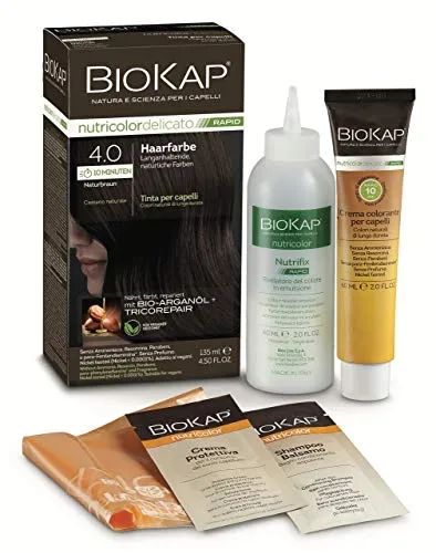BIOKAP RAPID Permanente Haarfarbe 4.0 Naturbraun | NUR 10 MINUTEN EINWIRKZEIT | Bio Arganöl - TricoREPAIR Komplex - VEGAN | Optimale Grauabdeckung | Bis zu 80% natürliche Inhaltsstoffe