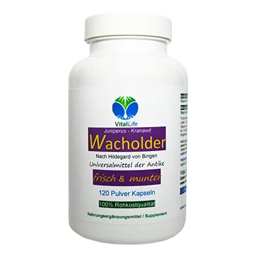 Produktbild WACHOLDERBEEREN Wacholder 120 Kapseln VERDAUUNG Blähungen Völlegefühle Sodbrennen Nieren durchspülen + Wasser ausscheiden. Magen Darm Leber Galle. 100% NATUR pur [Ohne ZUSATZSTOFFE] 82900-120