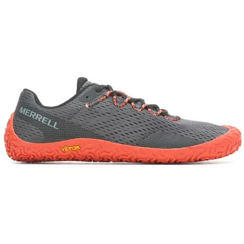Merrell Vapor Glove 6 Granite/Tangerine 44 - Laufschuhe mit ultimativem Barfußgefühl, ideal für Speed Hiking und Fitness. Atmungsaktives Obermaterial aus 100% recyceltem Mesh und Vibram Ecostep Außensohle für beste Haftung.