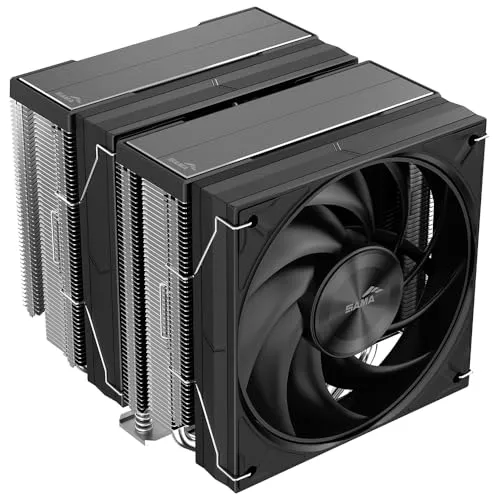 SAMA A60E Premium-Dual-Tower-CPU-Luftkühler in Schwarz – Zwei 120-mm-Lüfter mit Ringführung | 6 Heatpipes, 265 W TDP | Intel LGA 115X/1200/1700/1851 und AM4/AM5 |Top-Panel aus gebürsteten Metall
