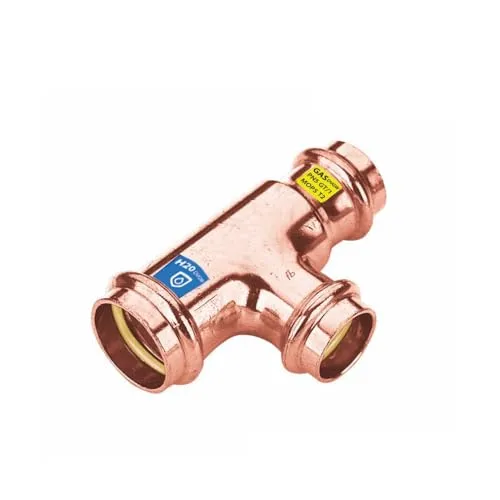 Sanpro Pressfitting T-Stück Abgänge reduziert, Größe V 22 - Abgang V 22 - V 18 (Kupfer Gas Wasser Trinkwasser Heizung Sanitär Fittings Fitting Kupferleitung)