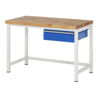 Rau Werkbank Modell 8001 - Robuste Standardwerkbank mit Massivholzplatte - Standardwerkbank mit 40 mm Buche-Massiv-Arbeitsplatte, belastbar bis 1.250 kg, ideal für Werkstätten und Hobbyräume. Made in Germany, 5 Jahre Qualitätsgarantie.