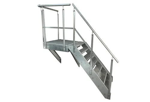 Podesttreppe Stahltreppe 7 Stufen mit Podest 100x100cm - Verzinkt - Hochwertige Stahltreppe mit 7 Stufen und 100x100cm Podest. Wetterfest und korrosionsgeschützt durch Feuerverzinkung. Ideal für den Außenbereich und einfache Montage.