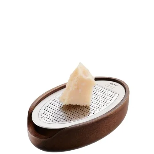 GEFU Käsereibe PARMEZO - Edelstahl und Holz, edler Walnusslook, ideal zum Reiben von Käse, Nüssen und Schokolade mit Auffangbehälter