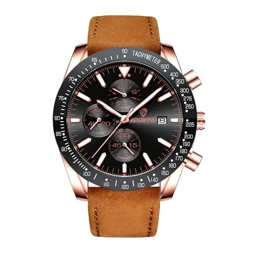 JewelryWe Uhren Herren Chronograph 30m wasserdichte Analog Quarz Armbanduhr Echtleder Silikon Band Multifunktionale Sport Uhr mit Kalender Stoppuhr Leuchtzeiger Geschwindigkeitsmessung