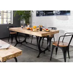 MASSIVMOEBEL24 Esstisch Altholz 240x100x80 INDUSTRIAL #30 - Esstisch im Industrial-Stil aus ca. 60% wiederverwertetem Altholz, einzigartiges Design und hohe Stabilität, perfekt kombinierbar mit anderen Möbeln der INDUSTRIAL Serie.