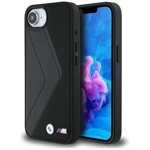 BMW iPhone 16e Handyhülle - Oversized Stripes MagSafe - Hochwertige Handyhülle aus echtem Leder für iPhone 16e, stoßfest und MagSafe-kompatibel. Exklusives Design mit BMW-Logo für stilvolle Sicherheit.