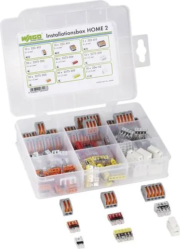 WAGO 887-001/2011-1300 Verbindungsklemmen-Sortiment - 125-teiliges Sortiment an flexiblen Verbindungsklemmen (1.5-4 mm²) mit Betätigungshebel und Prüföffnung – ideal für sichere und einfache elektrische Verbindungen.