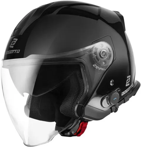 Bogotto V586 BT Bluetooth Jethelm, schwarz, Größe XS für Männer - Motorradhelm mit integrierter Bluetooth Helmsprechanlage für nahtlose Kommunikation während der Fahrt und einem kratzfesten Visier.